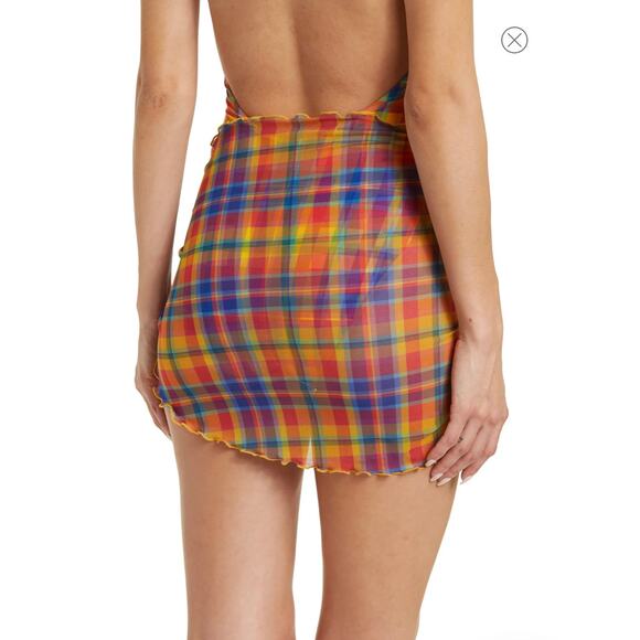 We Wore What Womens Rainbow Plaid Multi Mini Sarong Swim Cover-Up Medium NWT - Picture 2 of 6